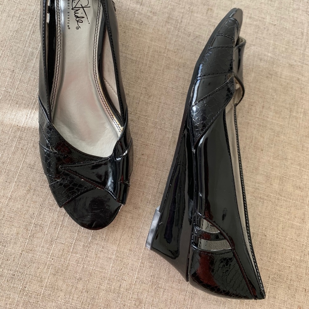 Black Patent Wedge Heels